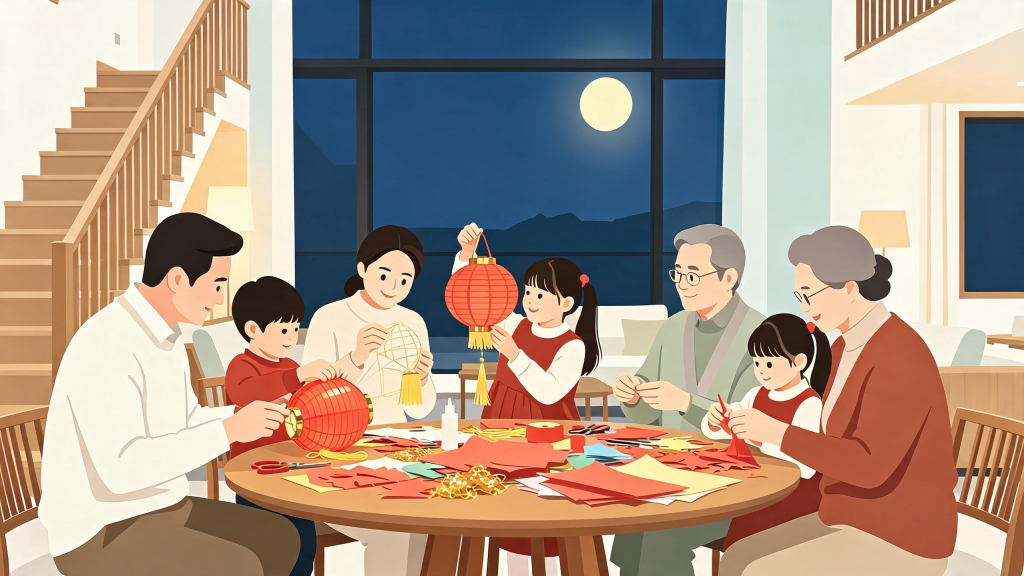 中秋家庭聚会扁平化人物插画