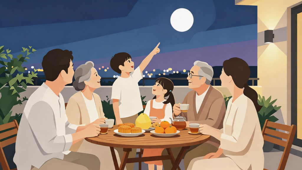 中秋家庭聚会扁平化人物插画