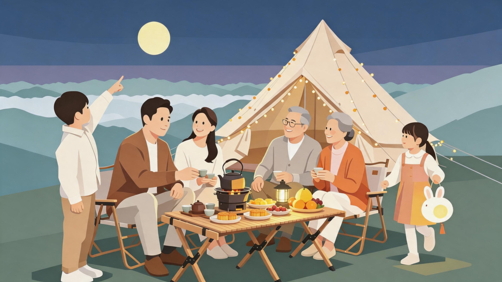 中秋家庭聚会扁平化人物插画
