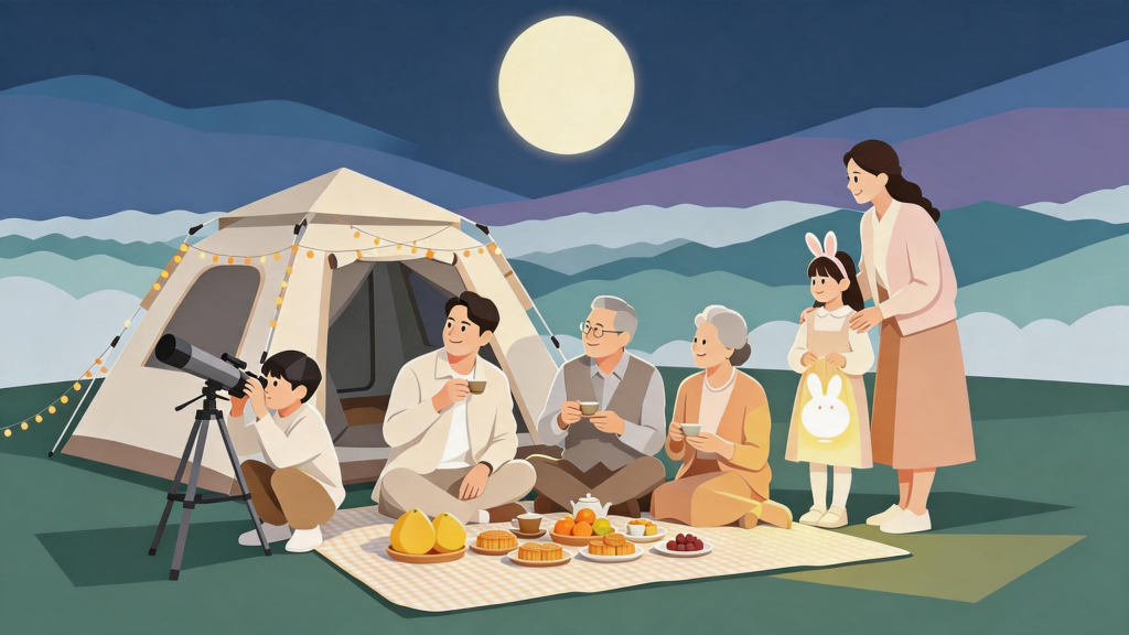 中秋家庭聚会扁平化人物插画