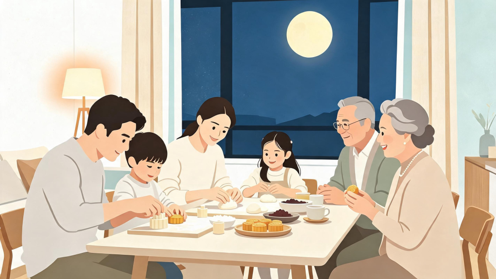 中秋家庭聚会扁平化人物插画