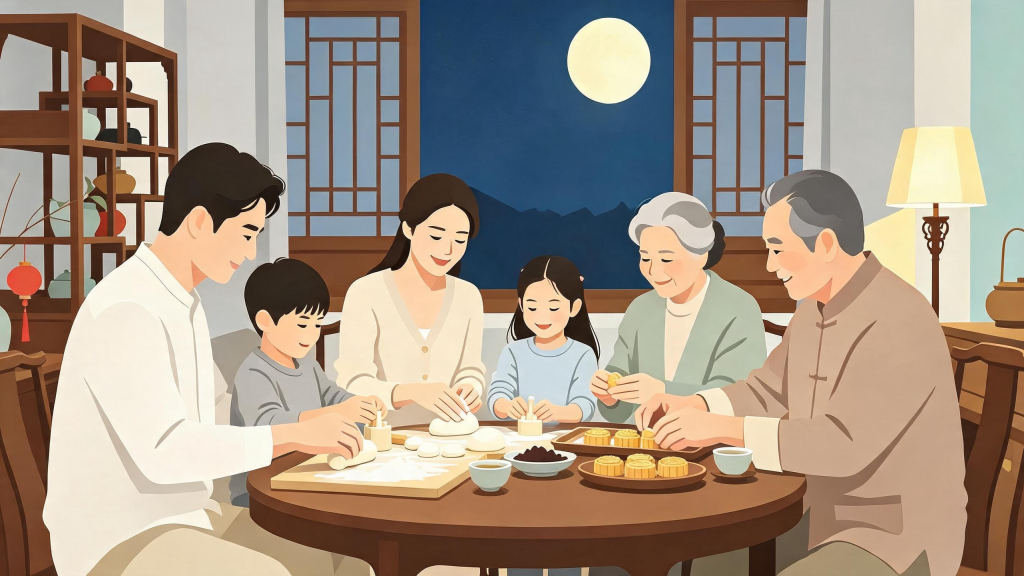 中秋家庭聚会扁平化人物插画