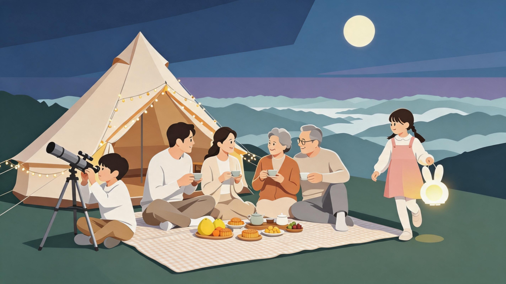 中秋家庭聚会扁平化人物插画