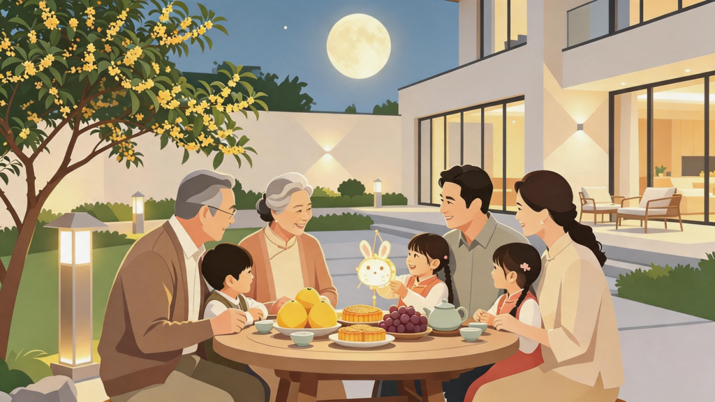 中秋家庭聚会扁平化人物插画