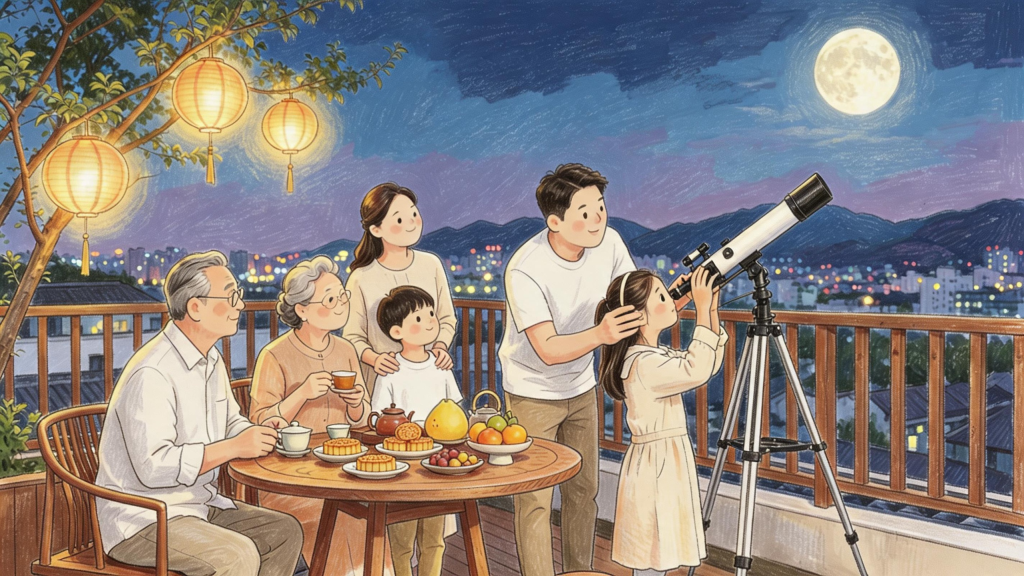 中秋家人团圆儿童画人物插画