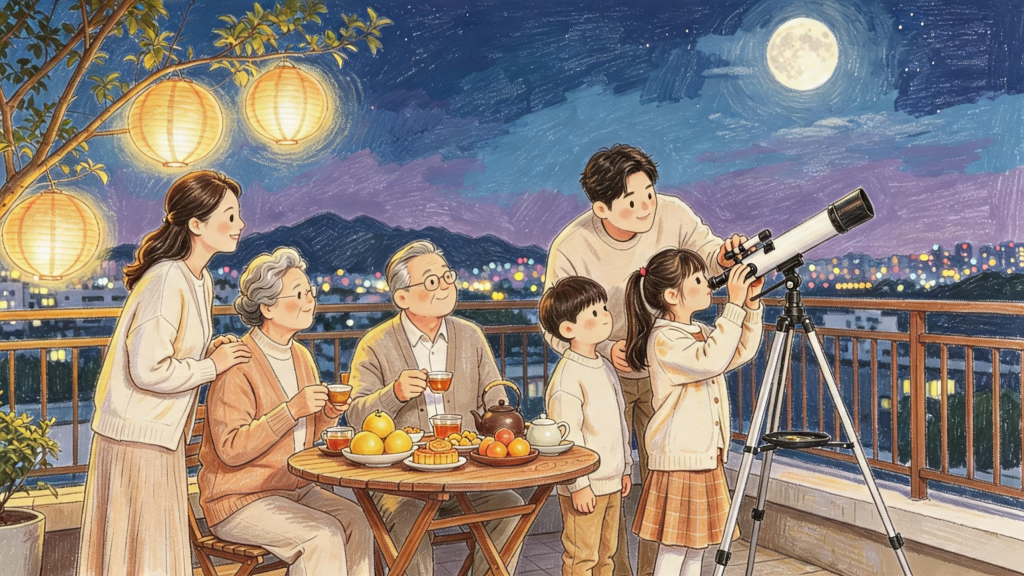 中秋家庭团圆儿童画人物插画