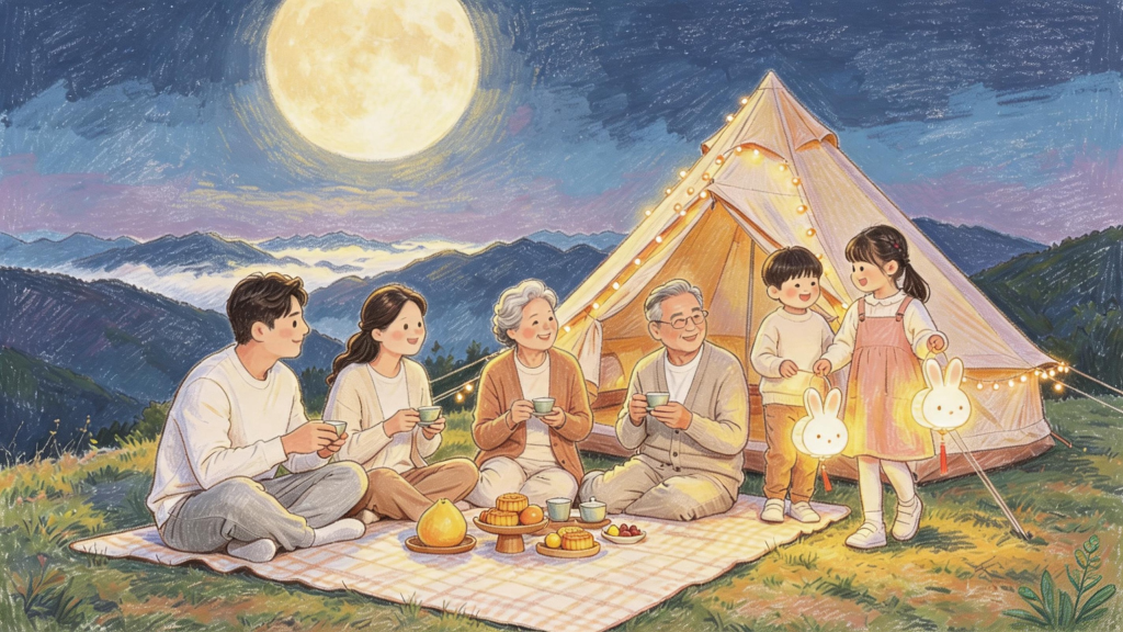 中秋家庭团圆儿童画人物插画