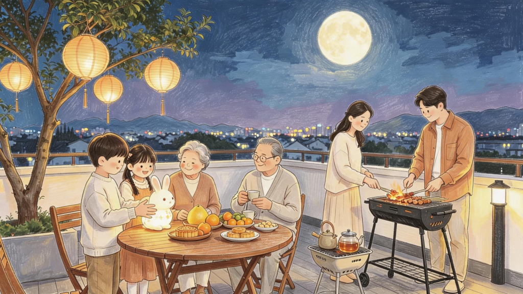 中秋家庭团圆儿童画人物插画