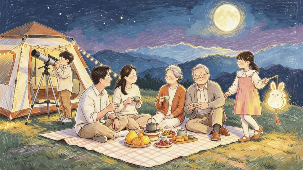 中秋家庭团圆儿童画人物插画