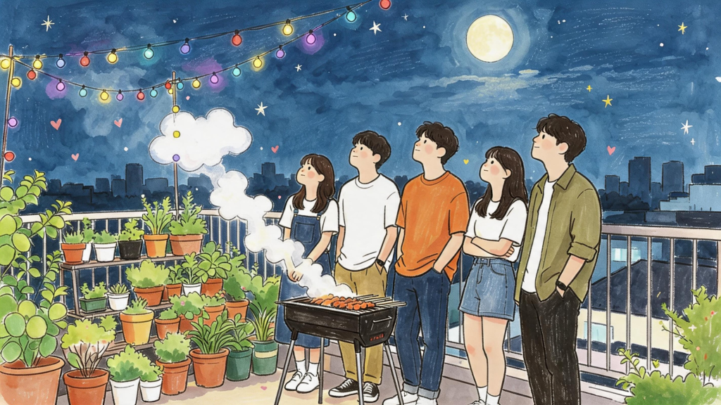 中秋朋友聚会人物插画