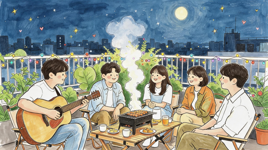 中秋朋友聚会人物插画