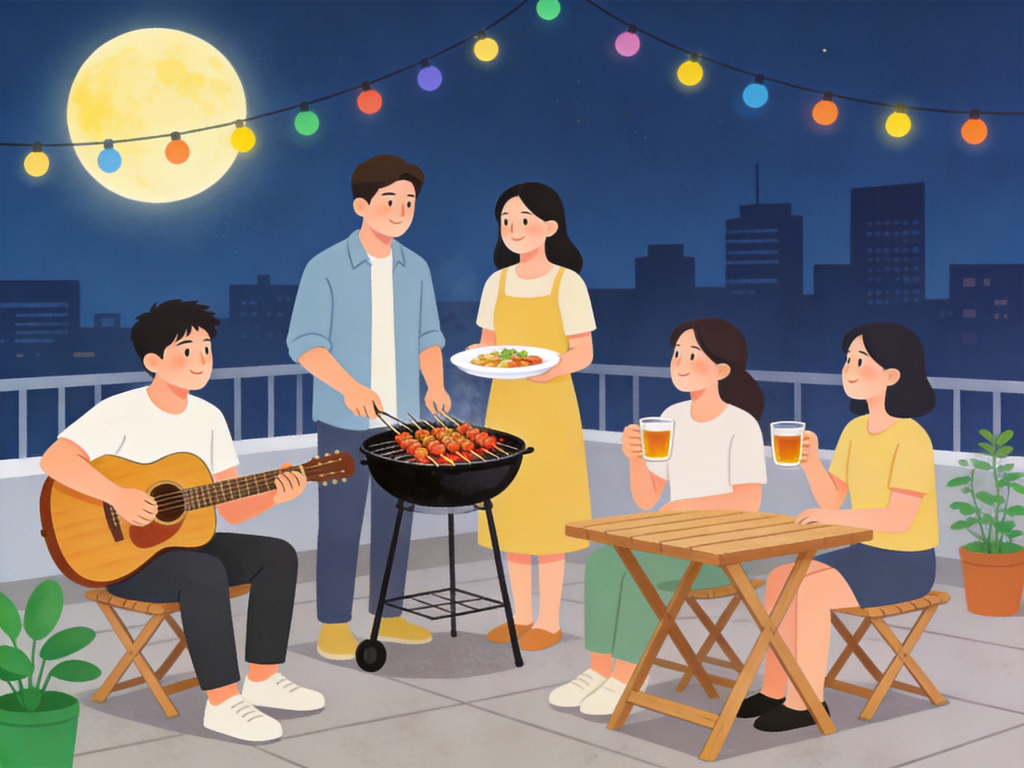 中秋好友聚会人物插画