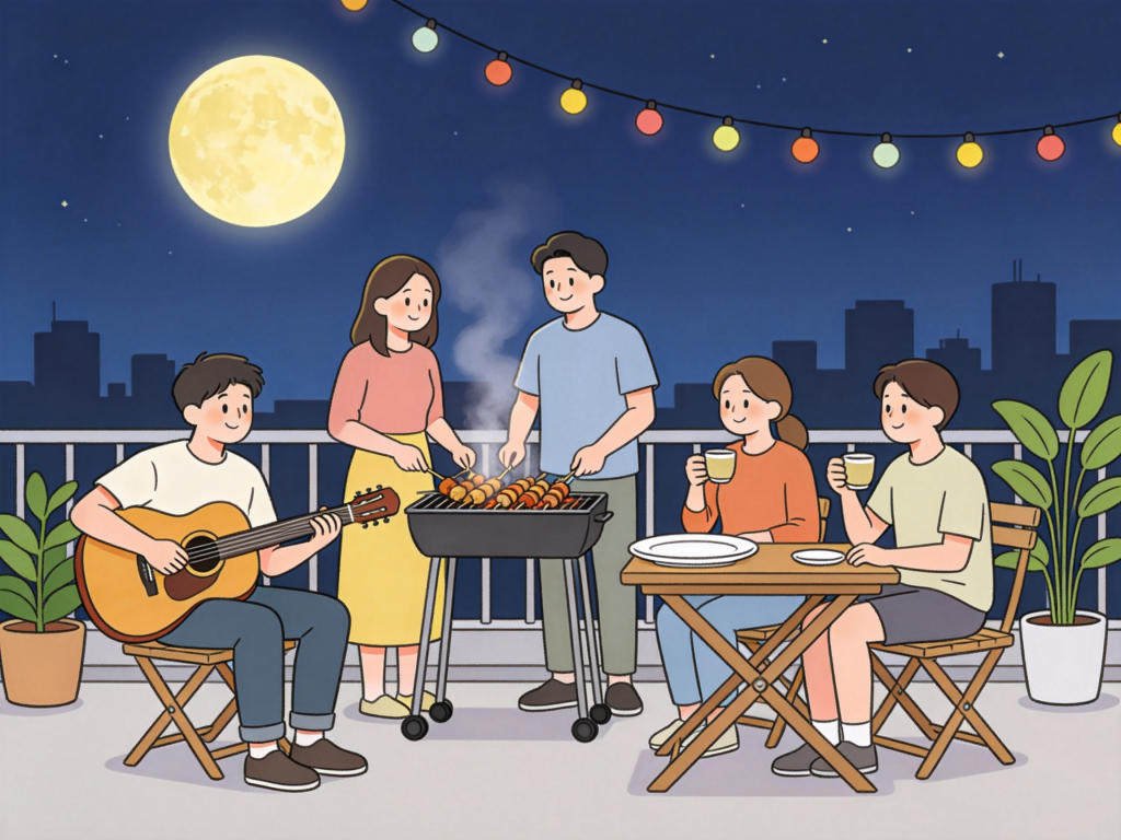 中秋好友聚会人物插画