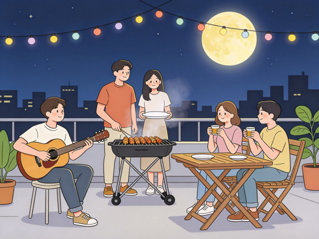 中秋好友聚会人物插画