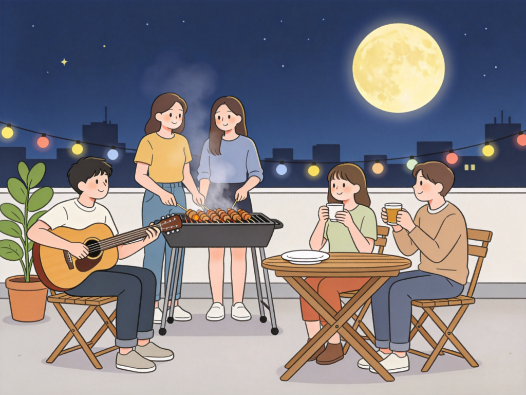 中秋好友聚会人物插画