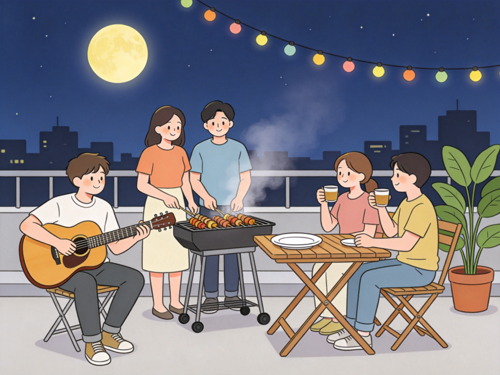 中秋好友聚会人物插画