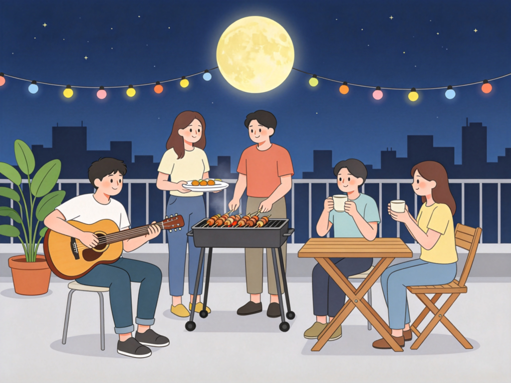 中秋好友聚会人物插画