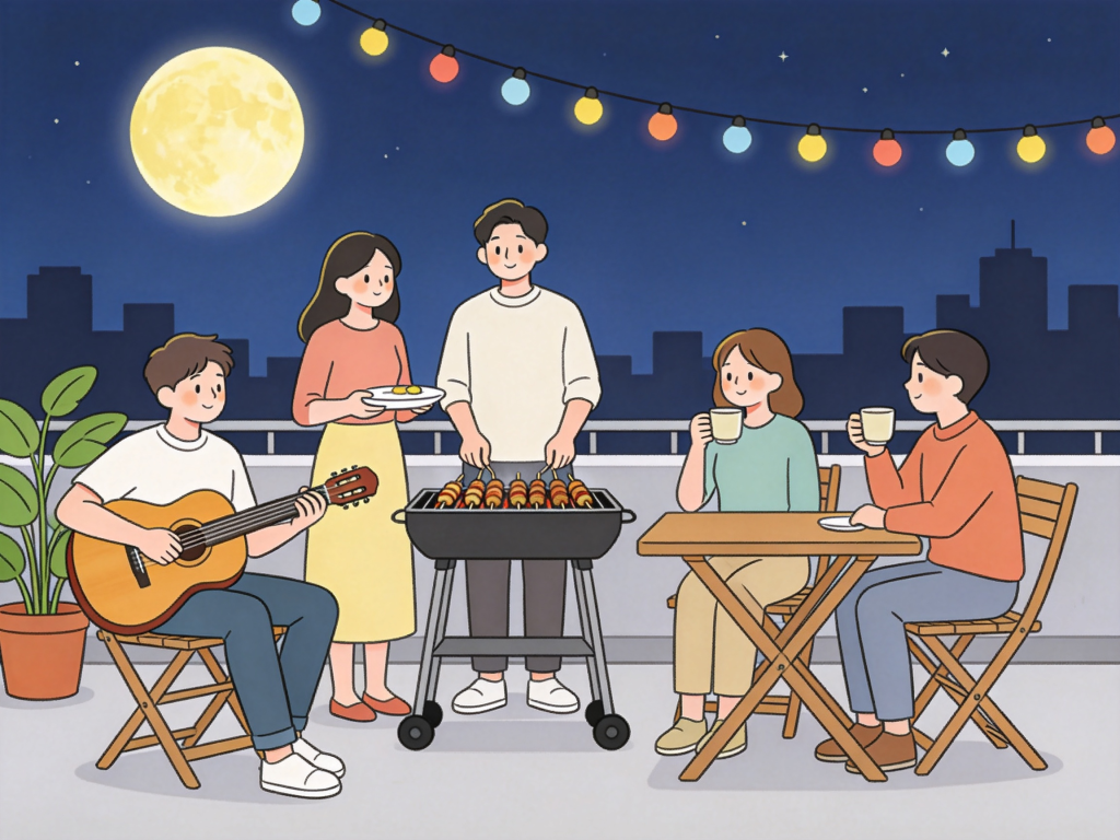 中秋好友聚会人物插画