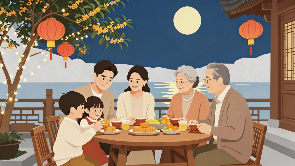 中秋家庭聚会扁平化人物插画