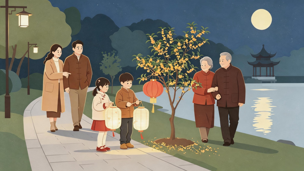 中秋家庭聚会扁平化人物插画