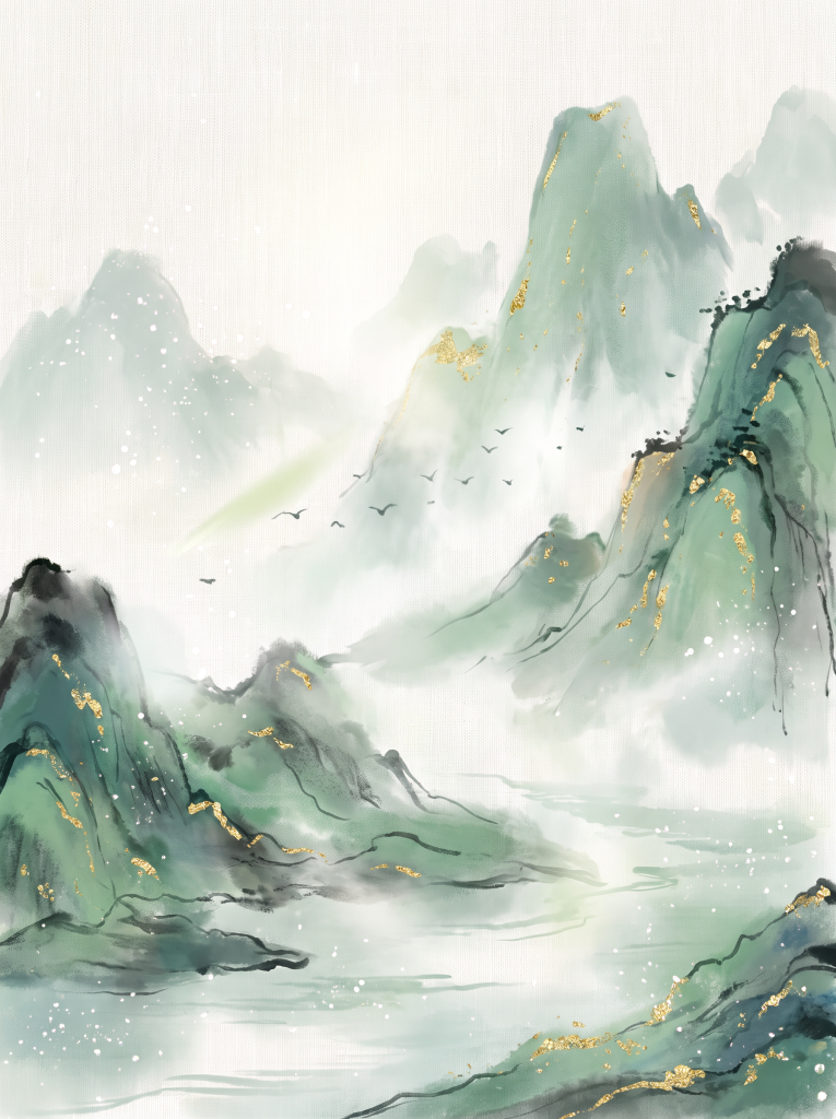 鎏金青绿山水国风水墨画风景背景