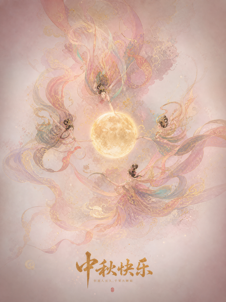 中秋快乐天女满月中秋节节日海报