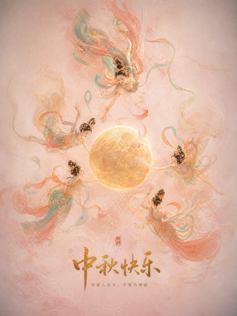 中秋快乐天女满月中秋节节日海报