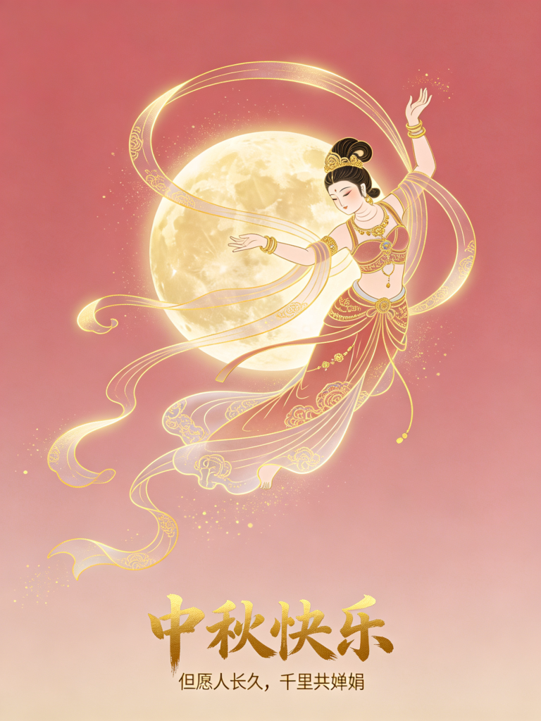 中秋快乐天女满月中秋节节日海报