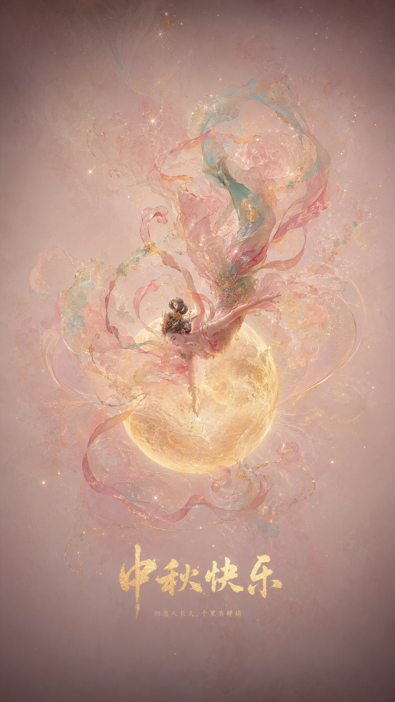 中秋快乐天女满月中秋节节日海报