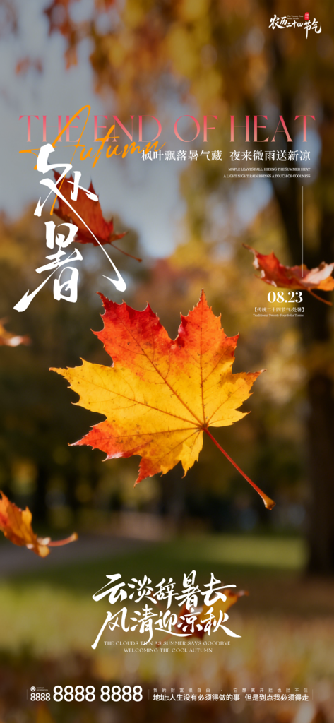 处暑二十四节气创意手机海报