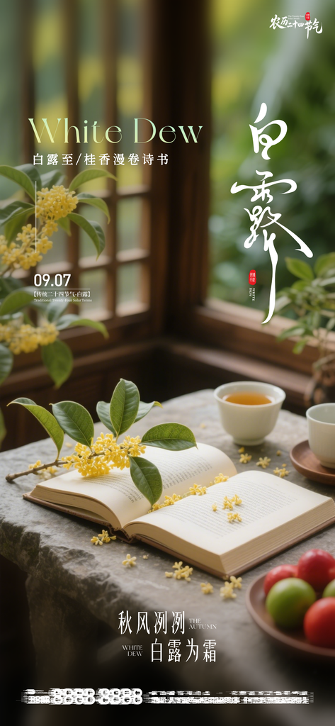 二十四节气白露创意手机宣传海报