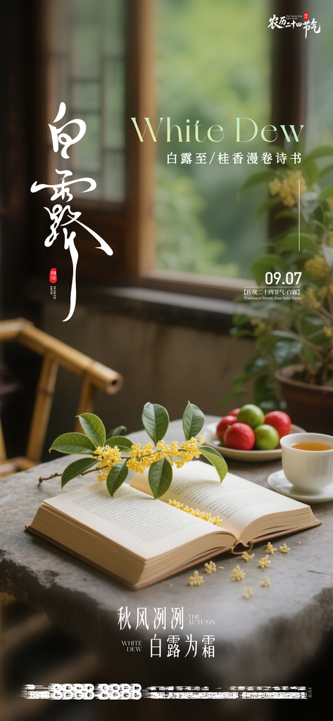 二十四节气白露创意手机宣传海报