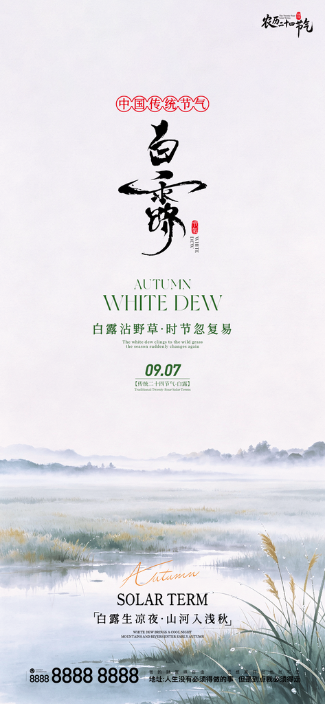 二十四节气白露创意手机宣传海报