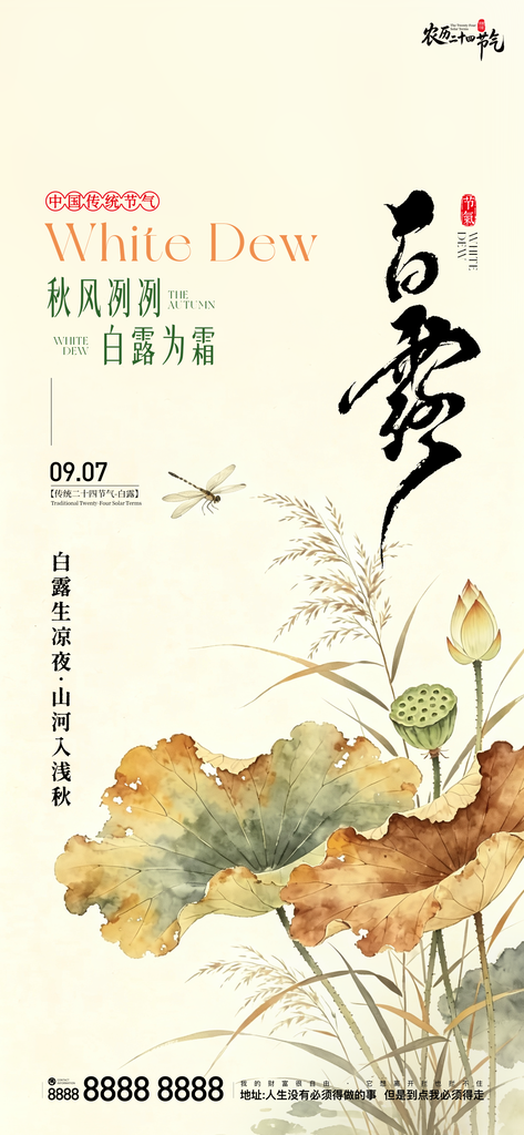 二十四节气白露创意手机宣传海报