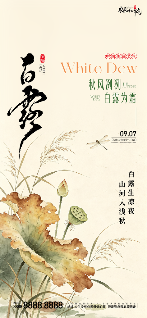 二十四节气白露创意手机宣传海报