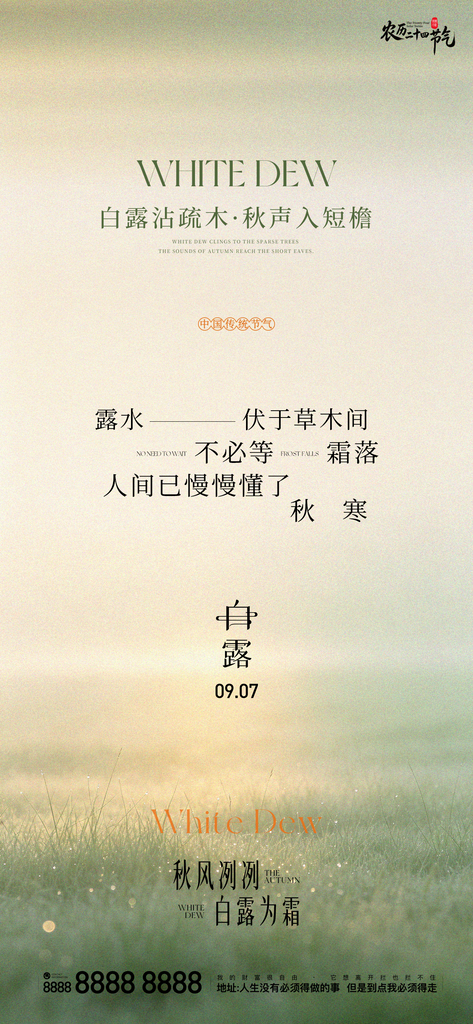 二十四节气白露创意手机宣传海报