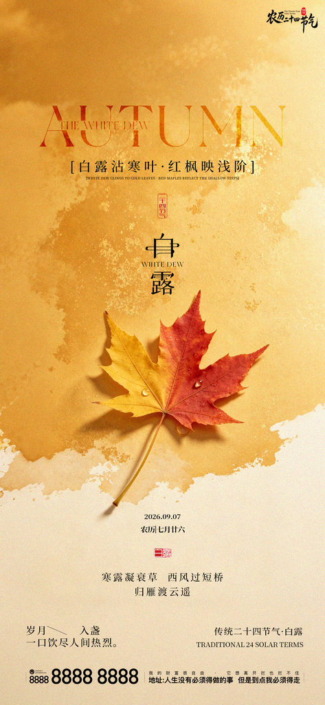 二十四节气白露创意手机宣传海报