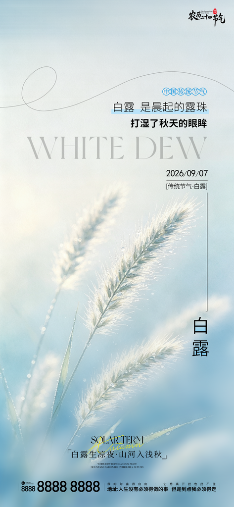 二十四节气白露创意手机宣传海报
