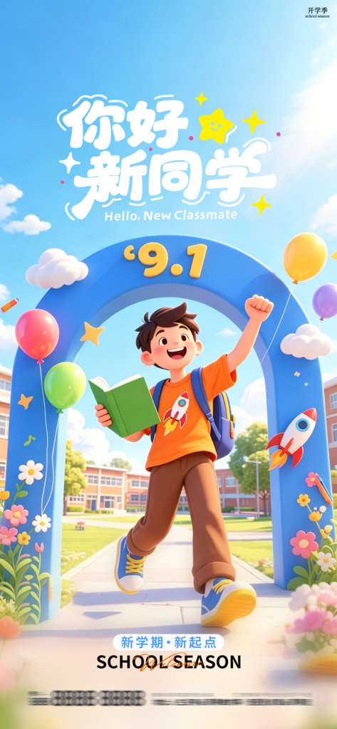 开学季新学期开学创意海报