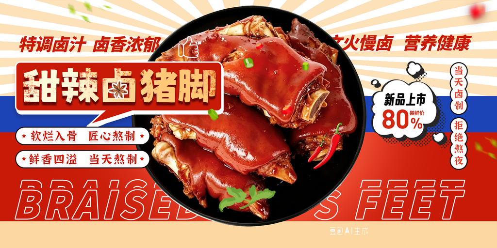 甜辣卤猪脚美味诱人美食展板海报