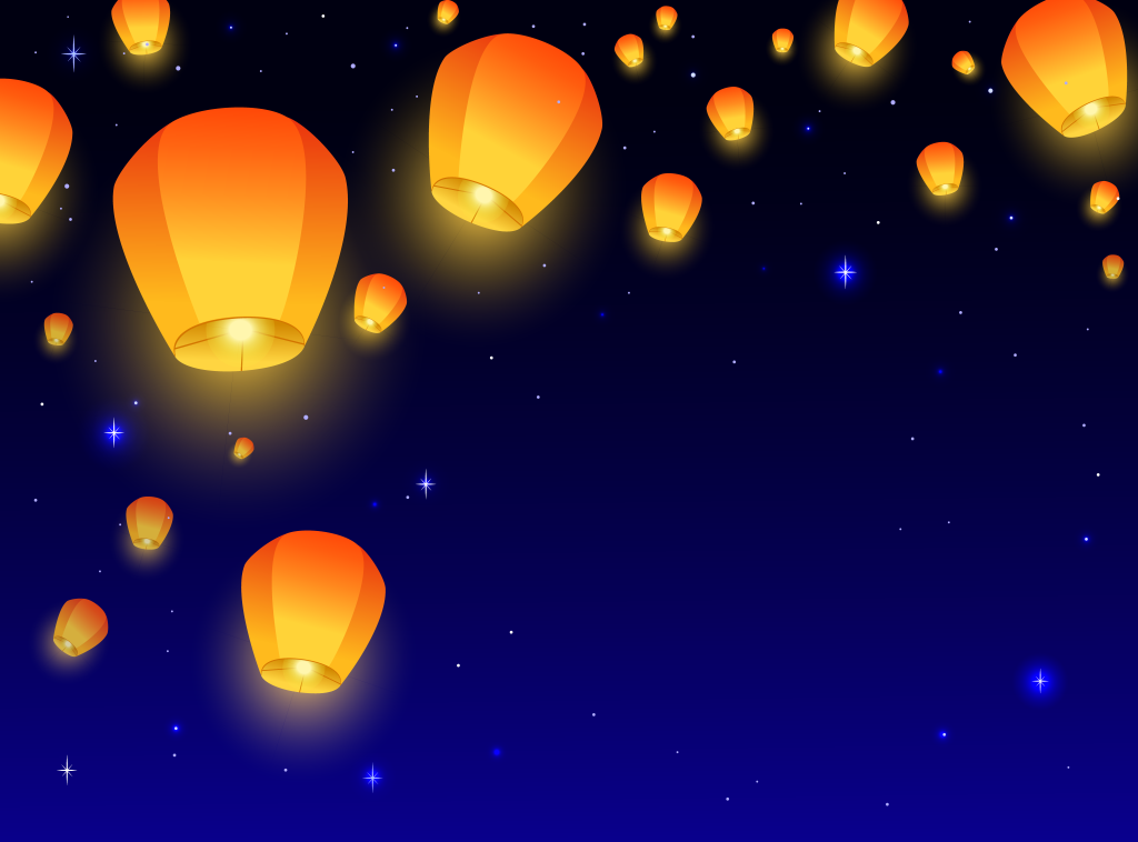矢量中秋节灯笼孔明灯夜空背景插画