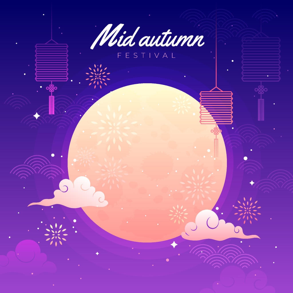 中秋月夜灯笼插画