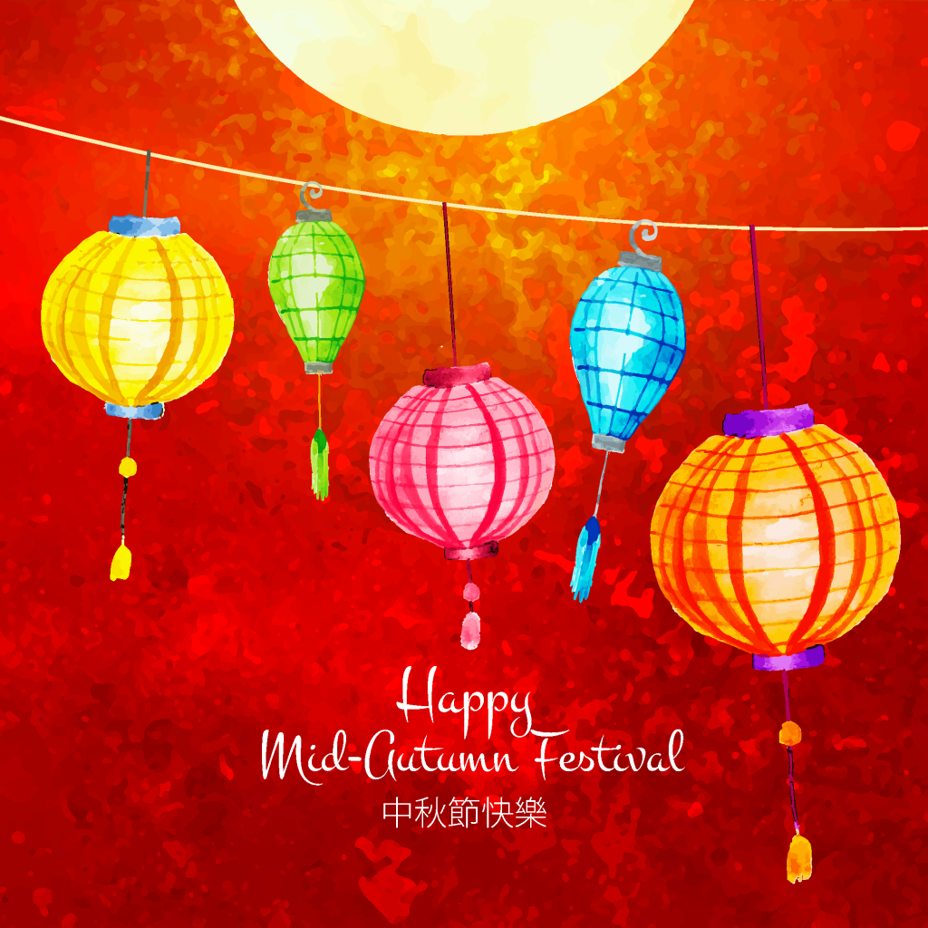 中秋月夜灯笼插画