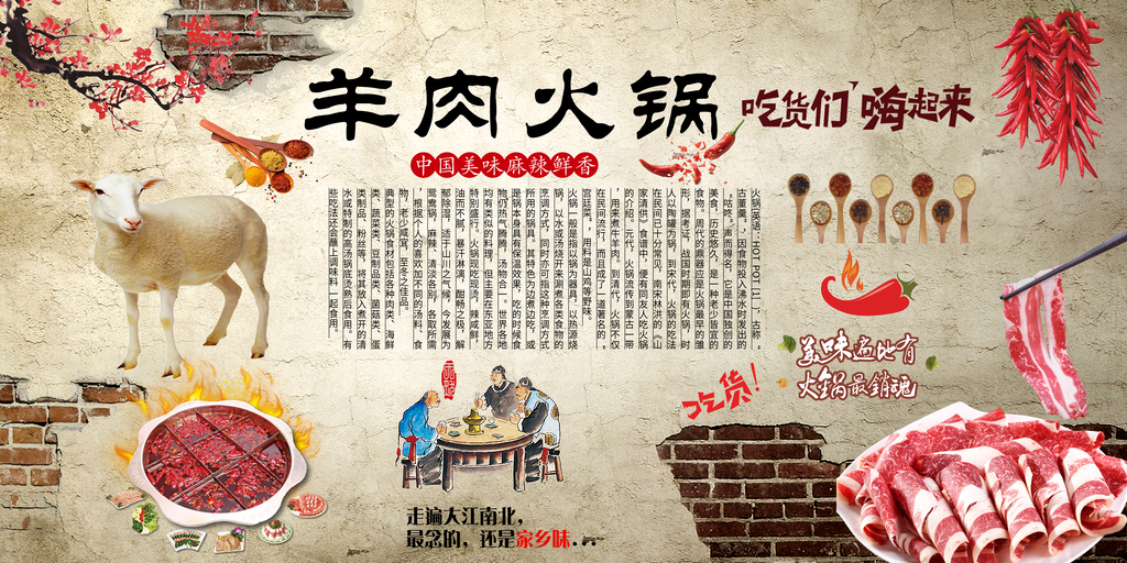 羊肉火锅美食宣传促销展板海报