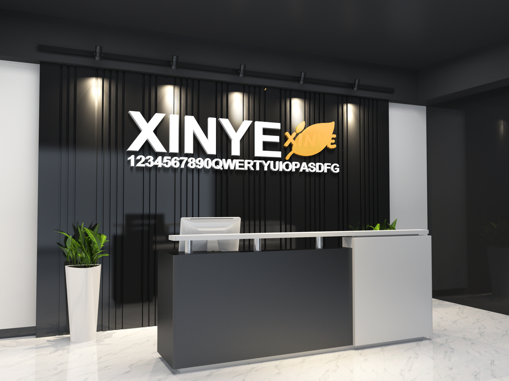 企业公司前台接待台形象墙LOGO效果图