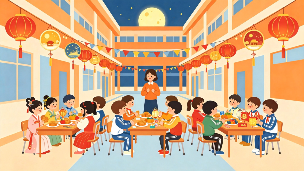 中秋校园活动扁平风插画