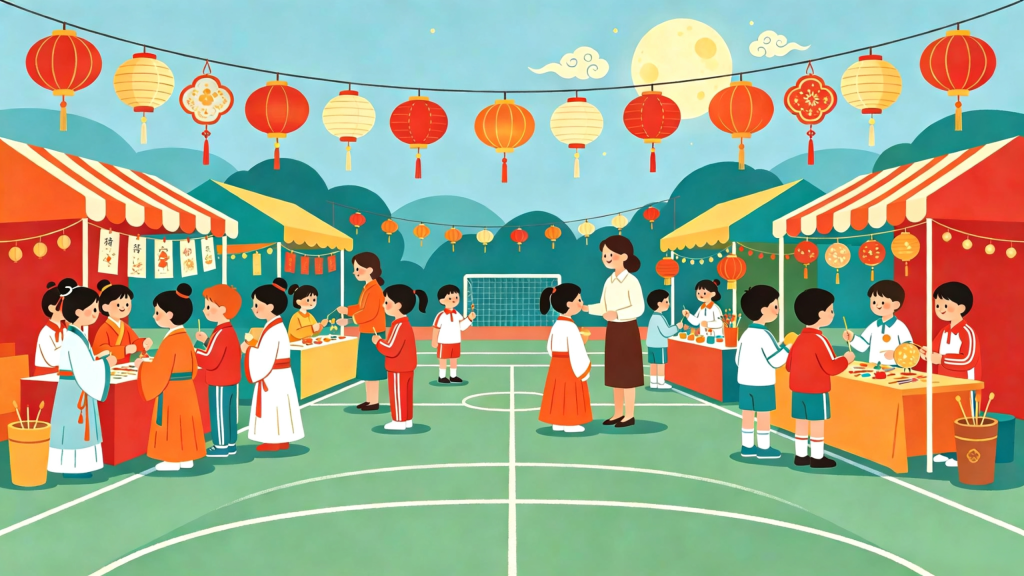 中秋校园活动扁平风插画