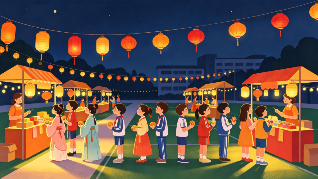 中秋校园活动扁平风插画