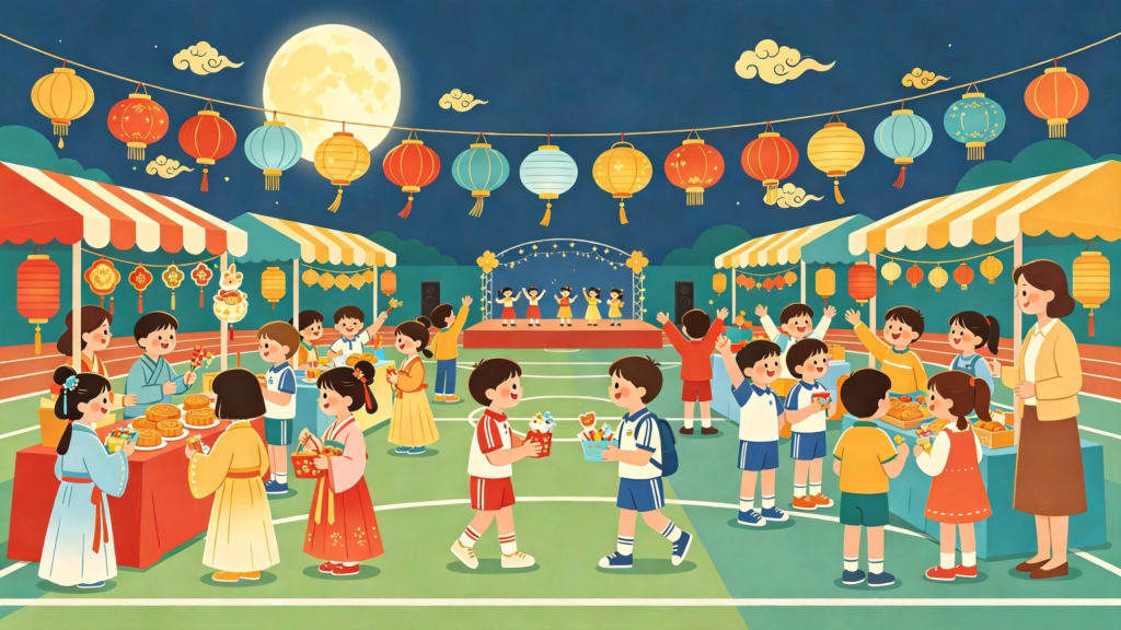中秋校园活动扁平风插画