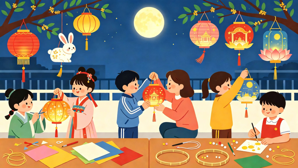 中秋校园游园会扁平风插画